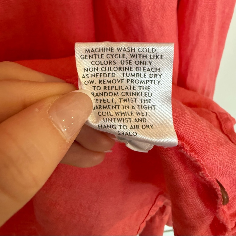 Eileen Fisher Organic Irish Linen Coral Button Down Shirt - Picture 9 of 9